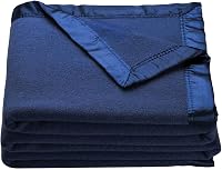 OakRidge Heirloom Merino Wool Blanket: 100% Australian Wool, Breathable All-Season Full/Queen with Satin Edges, Navy Blue