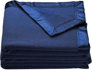 OakRidge Heirloom Merino Wool Blanket: 100% Australian Wool, Breathable All-Season Full/Queen with Satin Edges, Navy Blue