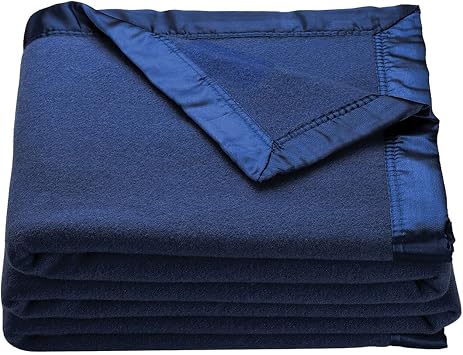OakRidge Heirloom Merino Wool Blanket 100% Australian Wool with Vintage Satin Edges Breathable, Odor-Resistant, All-Season Bedding in Full/Queen Size Navy Blue Cozy Throw for Home or Travel