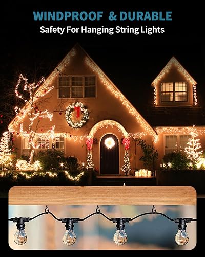 Miniatura 4 de Katerk Paquete de 25 ganchos de rosca para tira de luces al aire libre, ganchos cuadrados de techo para colgar luces de Navidad, plantas, carillón