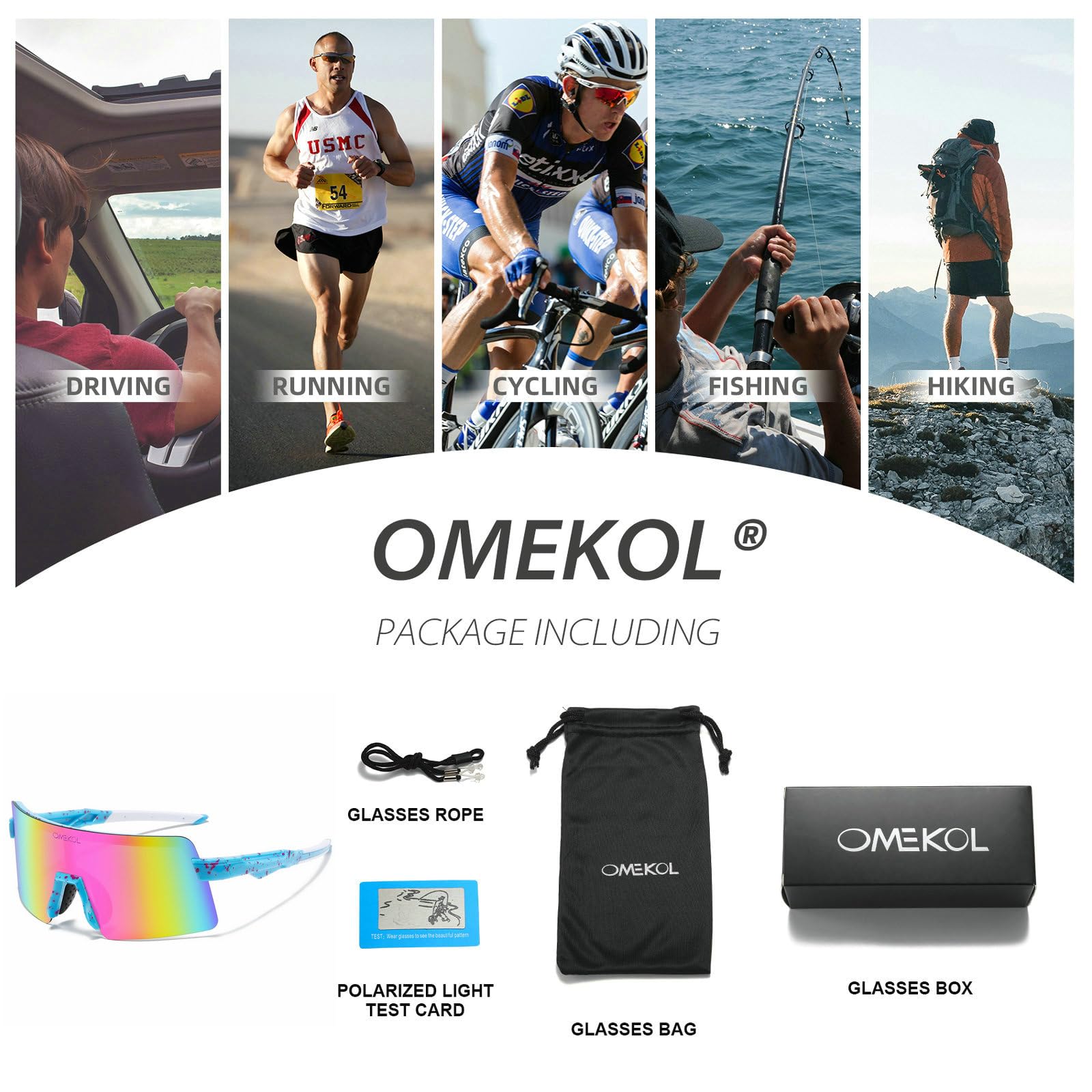 Occhiali da sole sportivi polarizzati Ciclismo Occhiali UV400 Mountain Bike Occhiali MTB Equitazione Bicicletta Occhiali Esterni Montatura Blu con Punti Viola/Lente Viola Medium