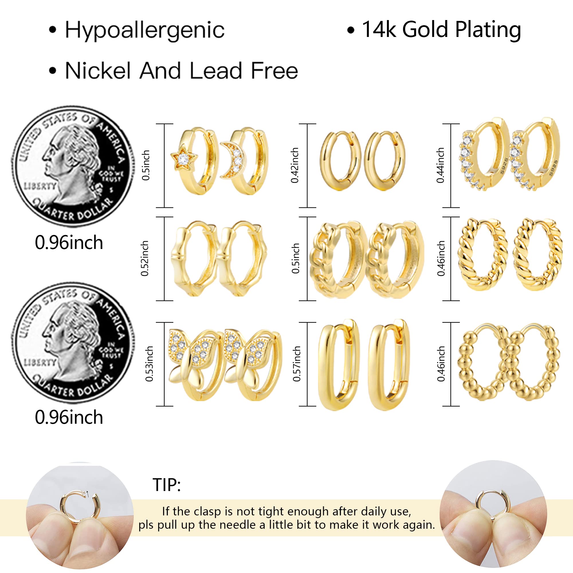 ALEXCRAFT Piccoli Orecchini a Cerchio, Orecchini Per Polsini Auricolari Da Donna, Orecchini a Cerchio Intrecciati Da Donna, Orecchini a Cerchio Spessi Vintage Ipoallergenici In Oro e Argento (9 Paia)