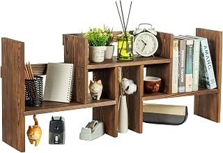 MyGift Adjustable Rustic Burnt Wood Desktop Shelf, Stackable Organizer | Adjustable stackable design creates flexible multilevel storage for books, décor, and office essentials on desks or workspace