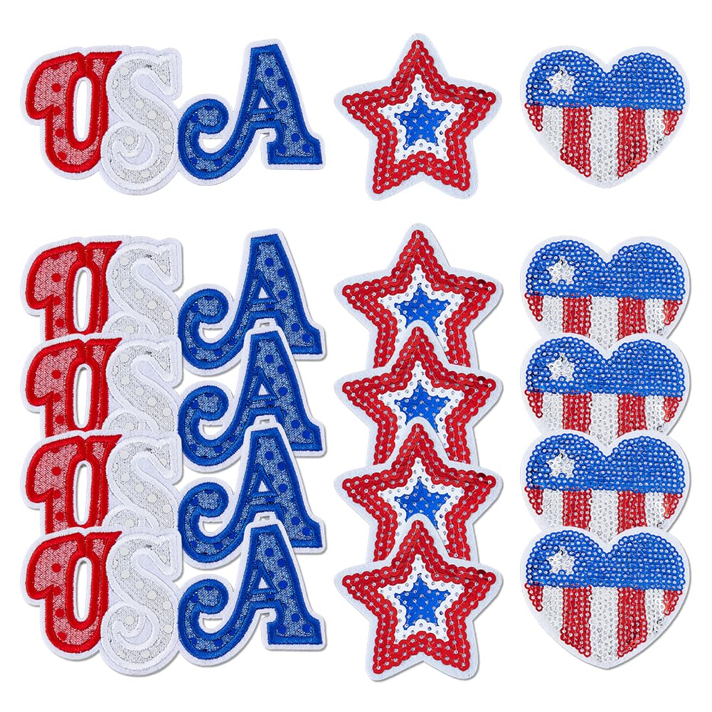 Écussons étoiles à paillettes américains rouge blanc bleu SUPERFINDINGS pour customisation veste