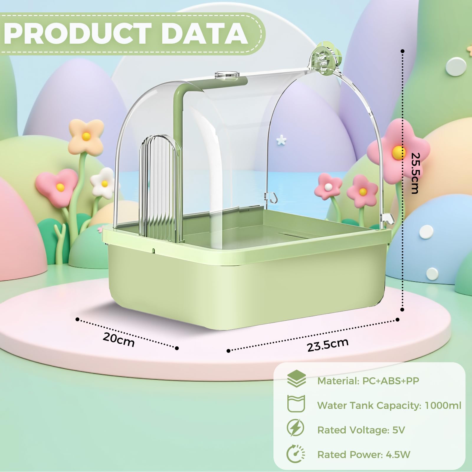 Hängende Badehaus Vogel Badewanne, Automatisches Vogelbad mit Pumpe/Filter, Vogeltränke Bad Dusche Vogelkäfig Zubehör für Sittiche Papagei Wellensittich (Grün)
