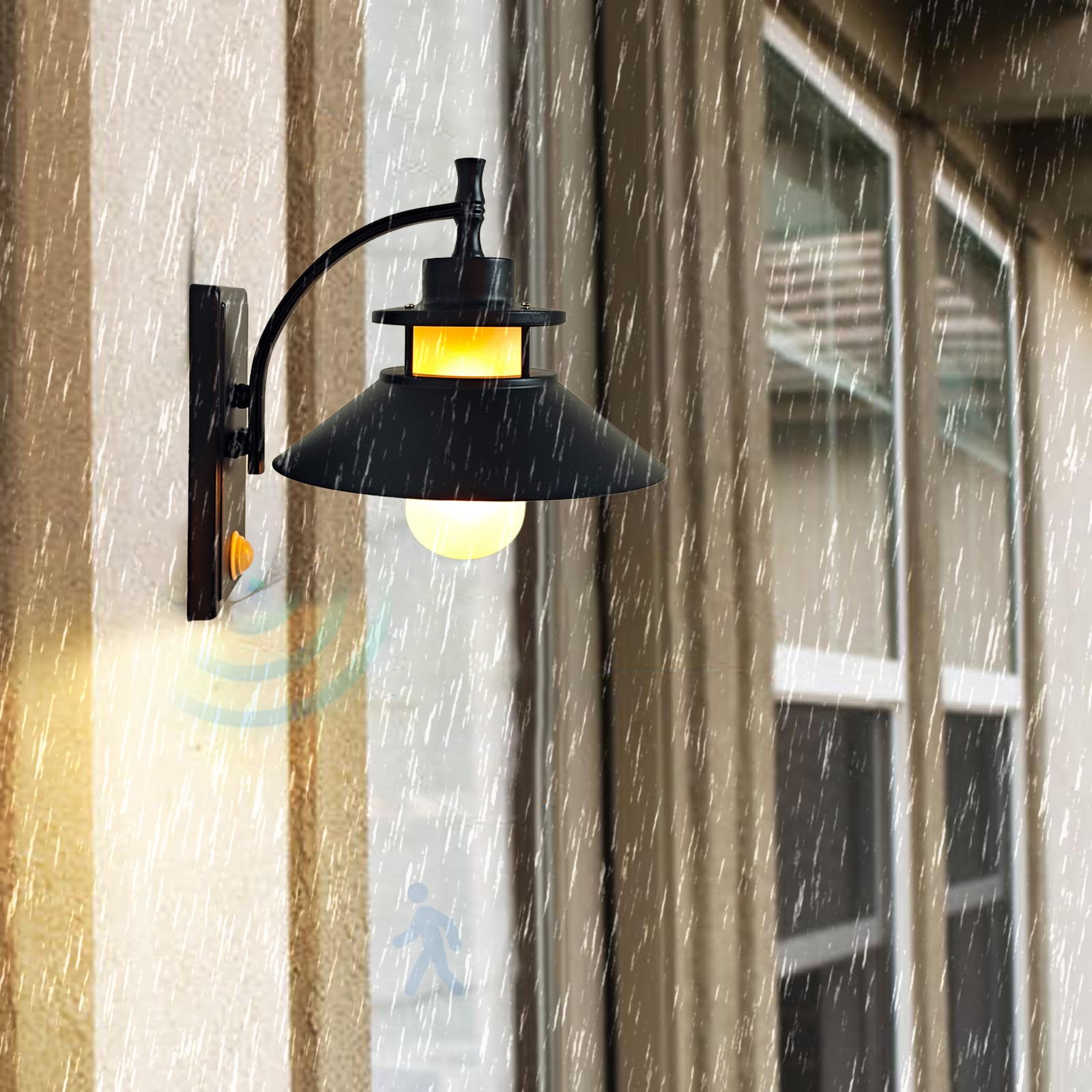HELCEKOU LED Outdoor Wall Light with Motion Sensor Lamp Waterproof IP65 Sconce Exterior Indoor Decorative Lighting Black Vintage Design for Garage Entryway Doorway
