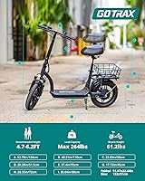 Vista 9 de Gotrax Scooter eléctrico con asiento para adulto, rango máximo de 16-25 millas, potencia de 15.5-20 mph por motor de 350 W-500 W, cómodo neumático