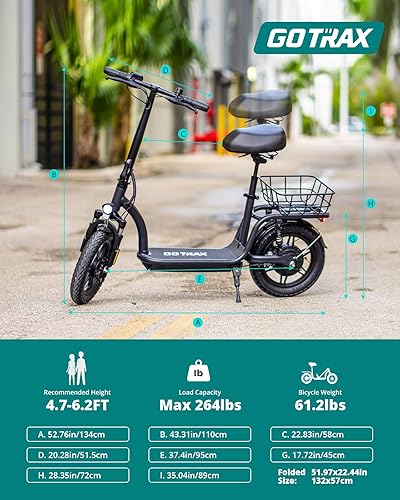 Miniatura 9 de Gotrax Scooter eléctrico con asiento para adulto, rango máximo de 16-25 millas, potencia de 15.5-20 mph por motor de 350 W-500 W, cómodo neumático