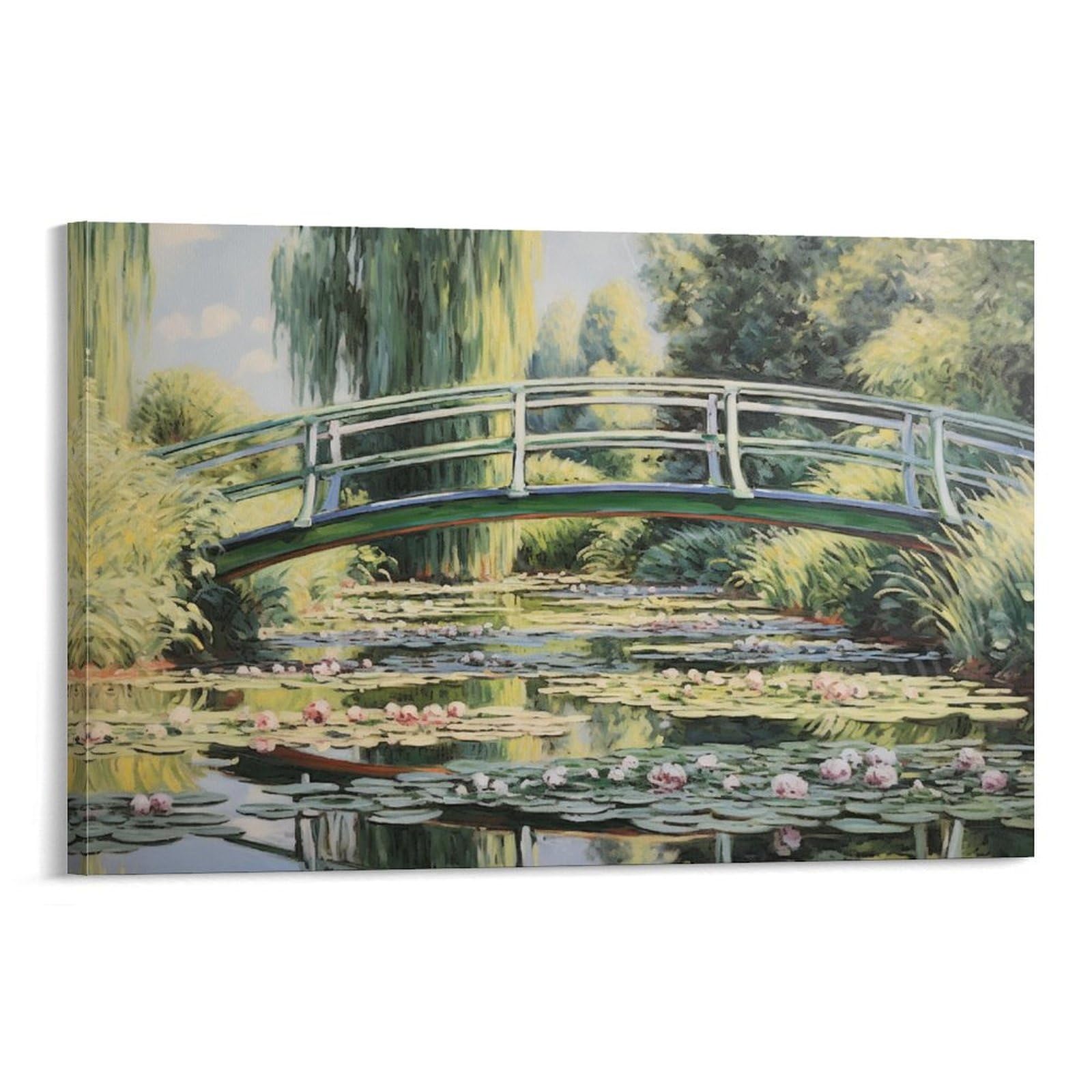 MISLISE Stampa artistica da parete su tela rustica con motivo ninfee moderne, con laghetto, fiori, paesaggio, pittura, arte con cornice, per casa, camera da letto, soggiorno, ufficio, decorazione da