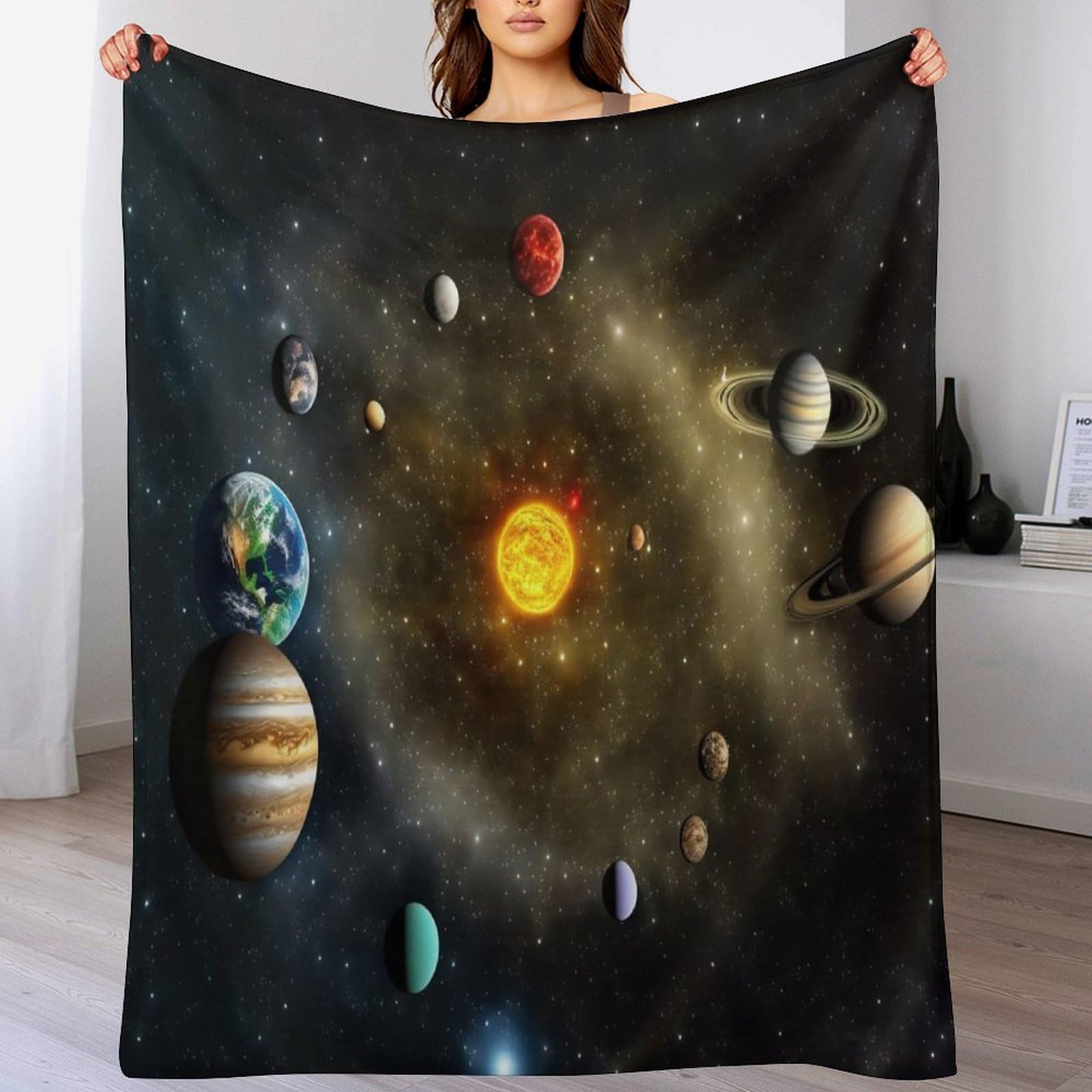 Couverture système solaire en flannel polaire premium jeté de séjour doux et élégant