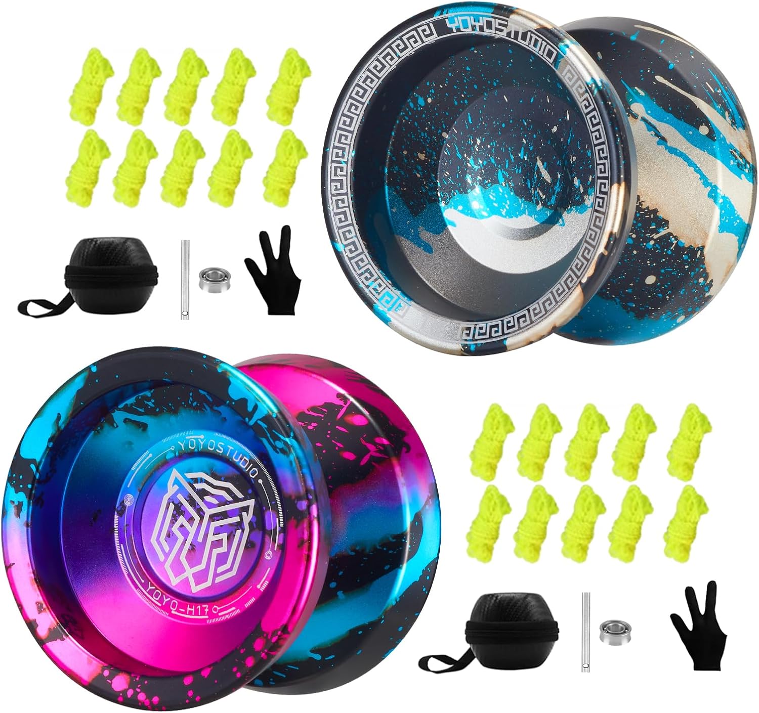 Pack of 2 Yoyos - YOYOSTUDIO T16 Yoyo Black Blue Silver + H17 Yoyo Black Blue Pink