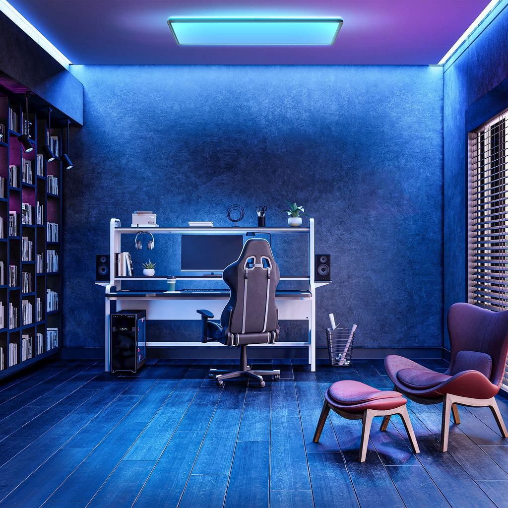 B.K.Licht I Lámpara de techo LED RGB I Panel LED ultra plano I Cambio de color I Lámpara de techo RGBW regulable I Iluminación indirecta I Mando a distancia I Negro