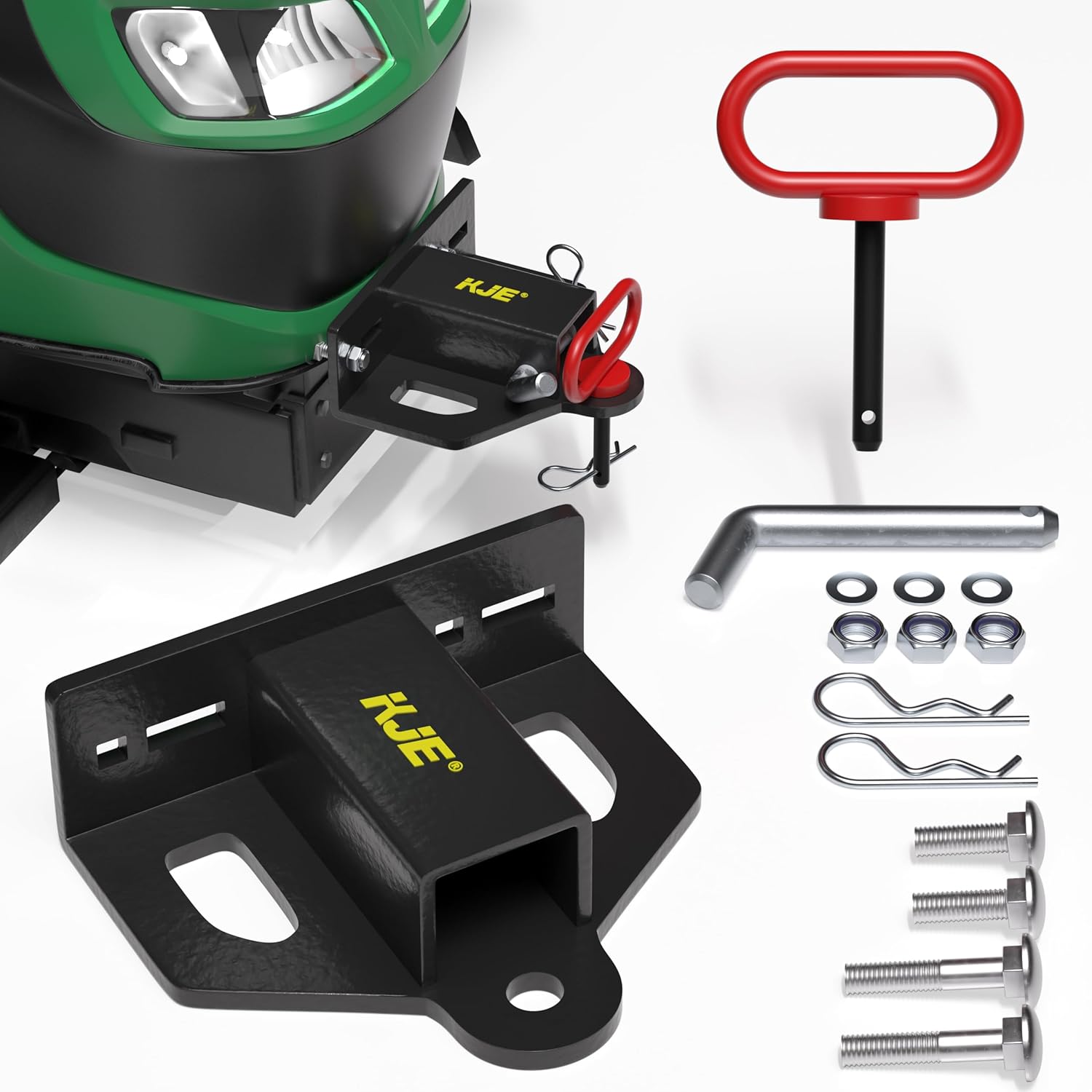 KJE Upgraded Zero Turn Lawn Mower Hitch with 2" Receiver with Magnetic Pins - Heavy Duty Steel Trailer Hitch for Lawn Tractors, Golf Carts & ATVs