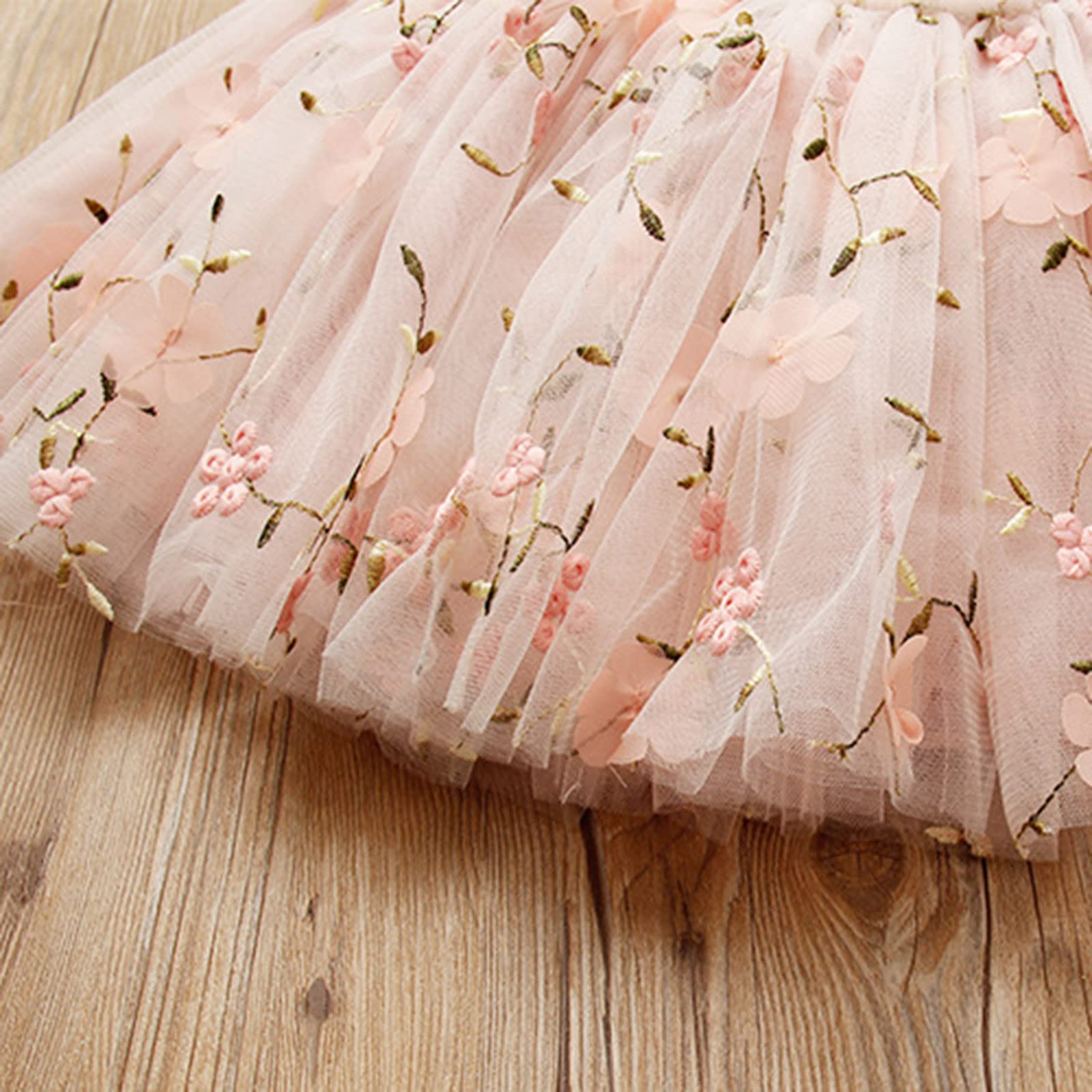 Toddler Girls Layered Tutu Tulle Skirt Baby Girls Mesh Soft Fluffy Tutu Skirts Flower Embroidered (Pink, 12-18 Months)