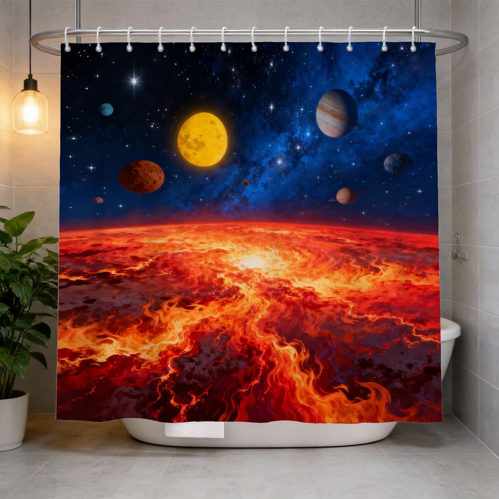 Hongduo 3D Cosmic Planet Shower Curtain for Stalls Bathtubs Cosmic Starry Sky Bathroom Decor Shower Curtain Set Polyester Fabric Waterproof 200x200cm/79X79 Inch with Hooks