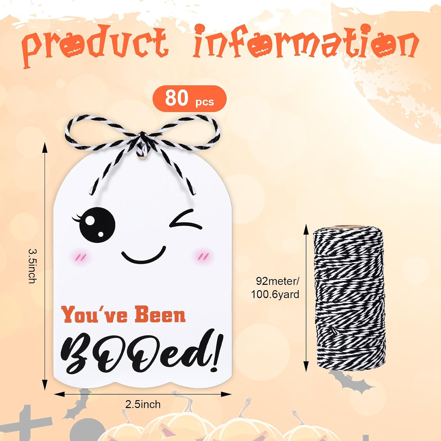 Tenceur 80 Pcs You've Been Booed Halloween Tags, Ghost Boo Gift Tags for Presents Halloween Party Favor Hanging Gift Label