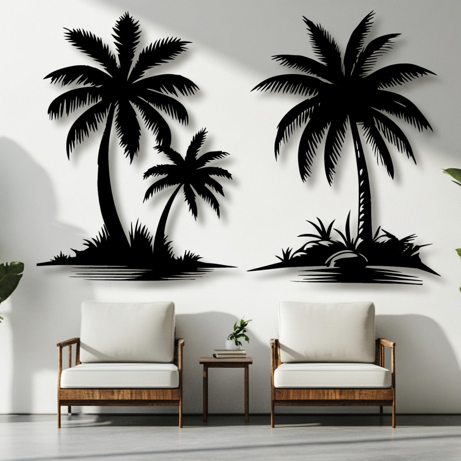 lunwall Metal Palm Tree Wall Decor, Palm Tree Metal Wall Art, Tropical Metal Wall Art, Beach Wall Decor, Palm Tree Bathroom Decor (Black, 41 L" x 28 W