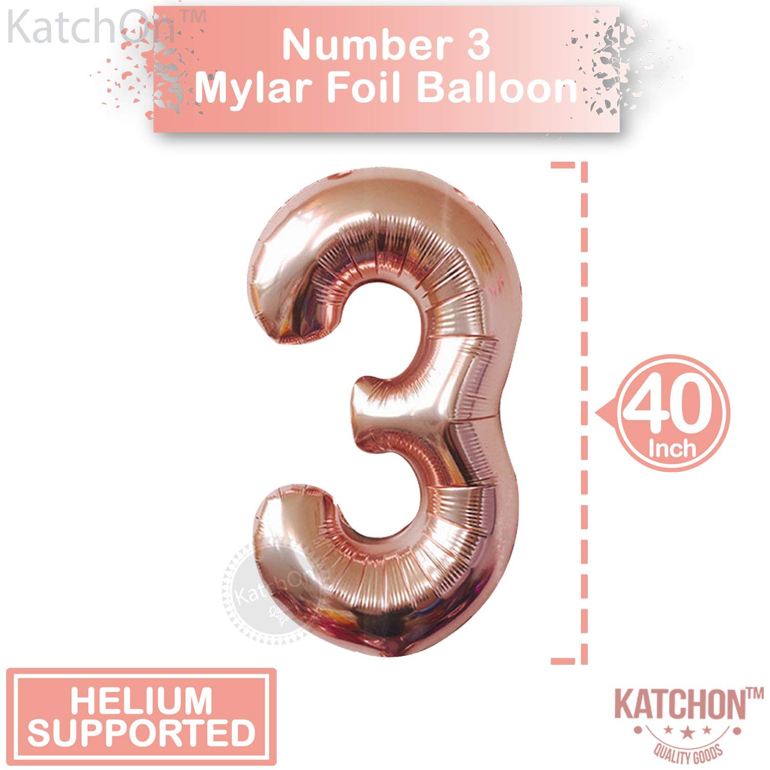 Buy Rose Gold 3 Balloon Number Set Large, 40 Inch Foil 3 Balloon