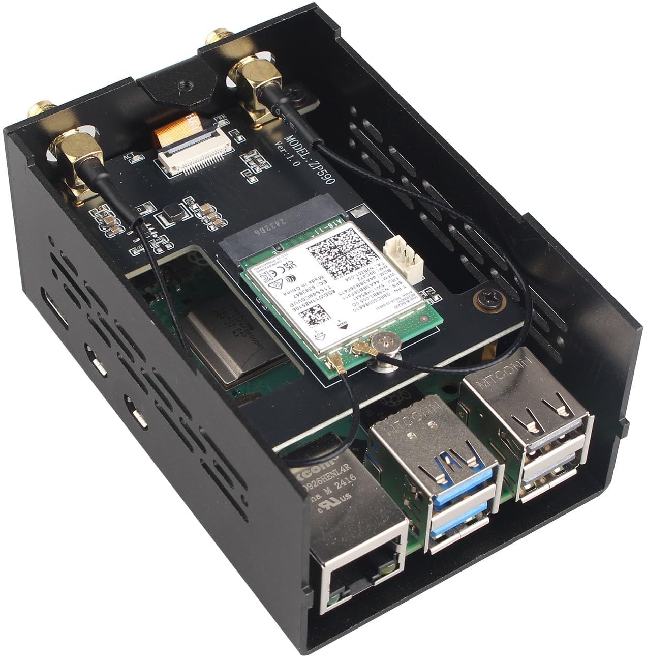 ZDE ZP590A PCIe to WiFi7 6 6E 5 HAT Expansion Board WiFi 7 Adapter with Aluminum Case ZC501 PCIe Peripheral Board for Raspberry Pi 5 2GB 4GB 8GB 16GB