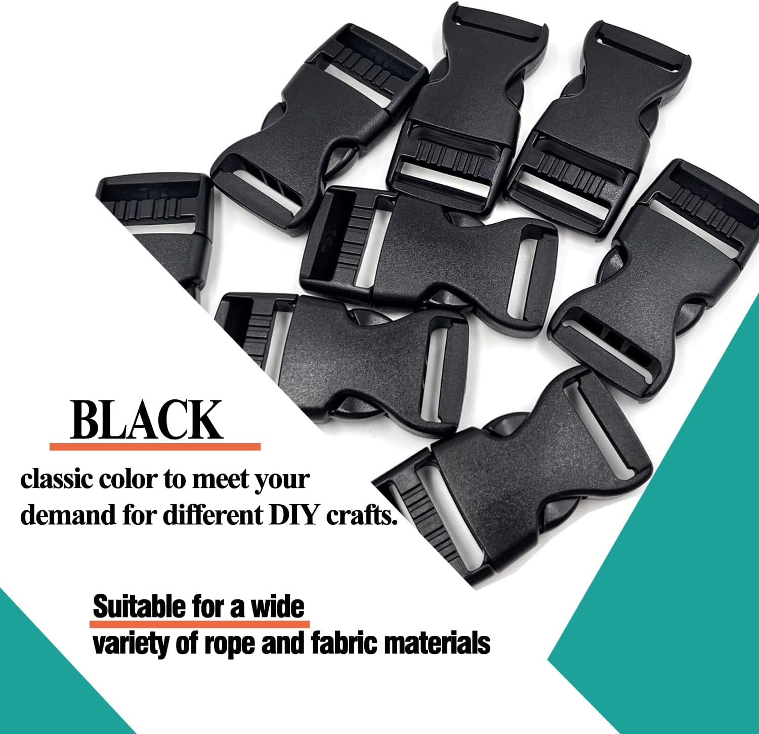 Black Quick Side Release Buckle Flat 1 Inch Wide 8 pcs One Side Adjustable Clips Snaps Heavy Duty Plastic Replacement for Nylon Strap Boat Cover Backpack Nylon Webbing Belt - Image 4
