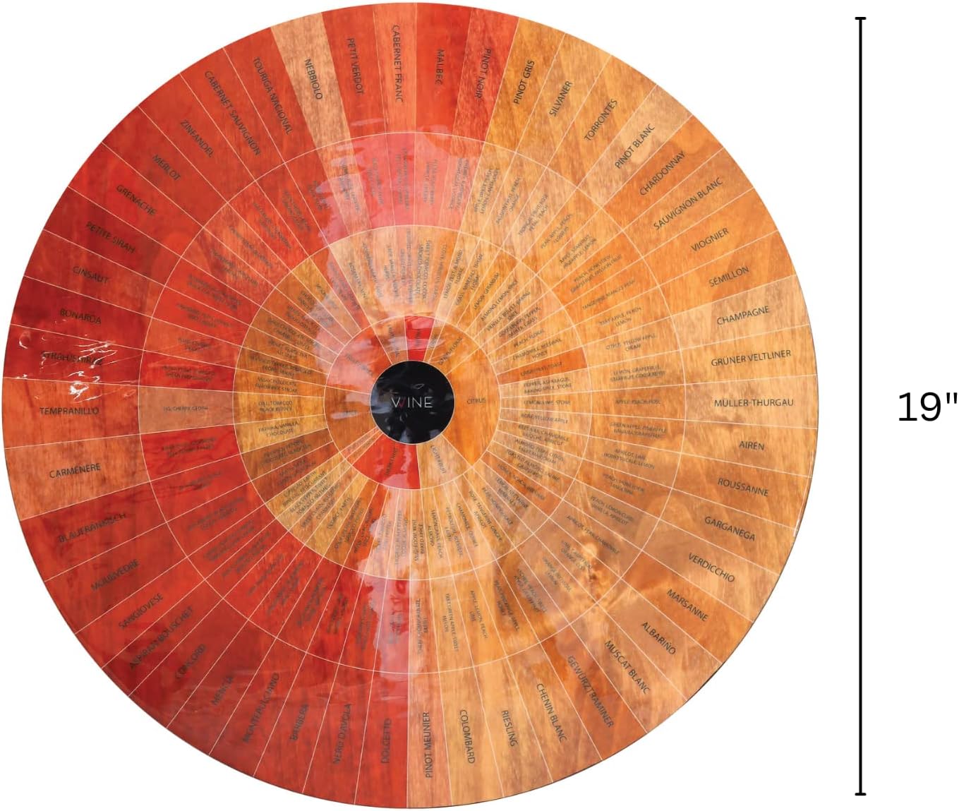 Wine Wheel Handcrafted Wood - for Both Amateurs and Connoisseurs, A Guide to On Tasting, Identifies Primary, Secondary & Tertiary Flavors, as Well As Colors - Use as is, Decor or Cheeseboard (Glossy)