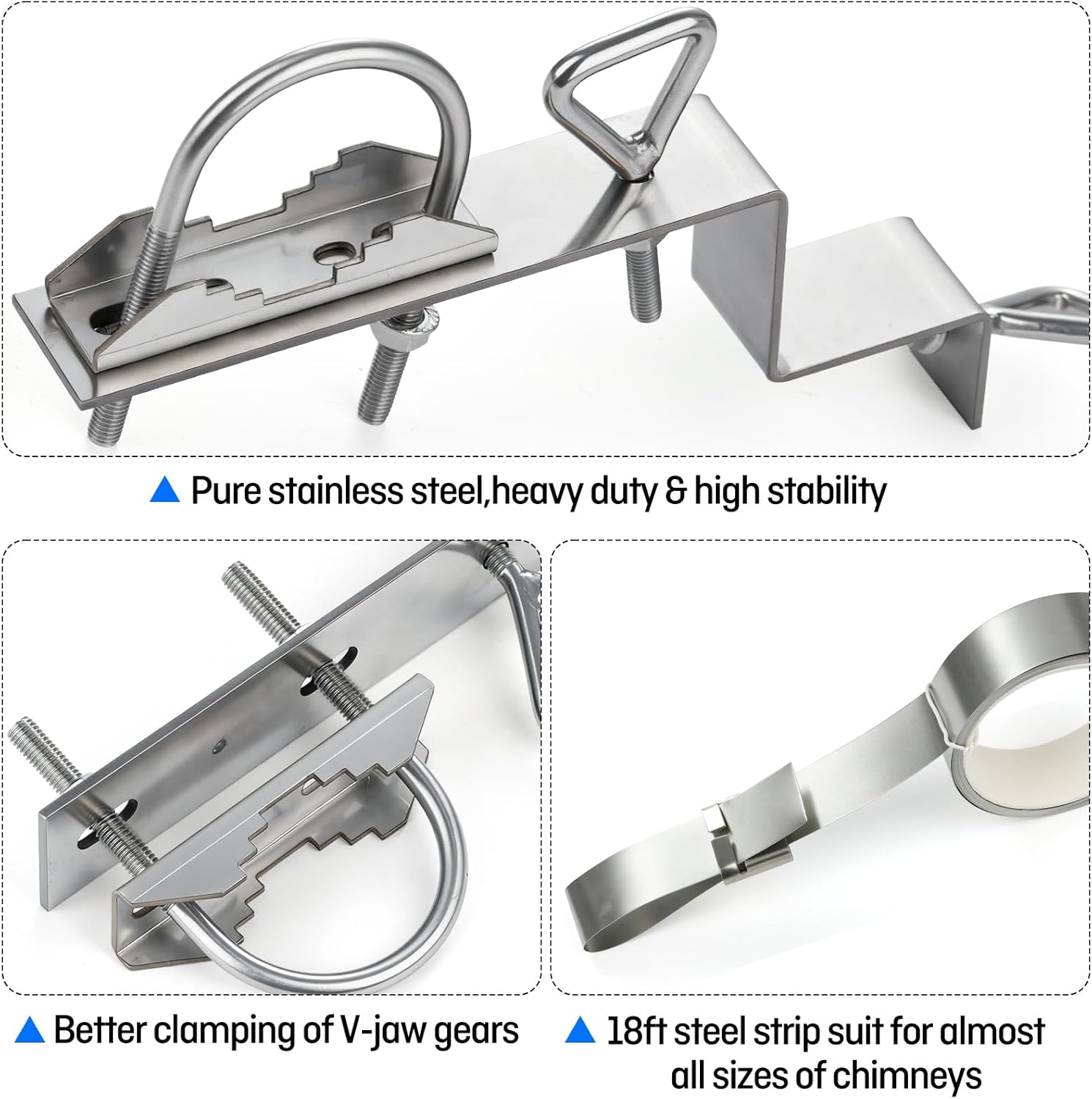 Antenna Chimney Mount Bracket Kit,Pure Stainless Steel,for Chimney up to 18 Feet in Diameter,2 Sets (Z-Style Bracket)