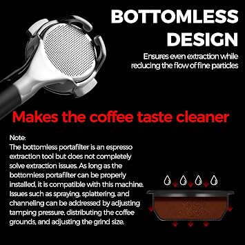 58mm Espresso Coffee Bottomless Portafilter, Compatible for E61, Flair 58, ECM, Rocket, Sanremo, Synesso, VBM Coffee Machines, with 18g Filter Basket & 0.3mm Holes.