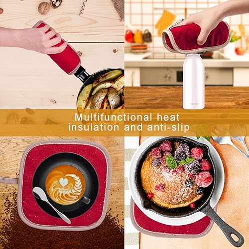 Miniatura 10 de Oven Mitts and Pot Holders Set 4Pcs, Oven Mitt 572F Heat Resistant for Kitchen, Soft Cotton Lining Oven Gloves with Non-Slip Silicone Surface for