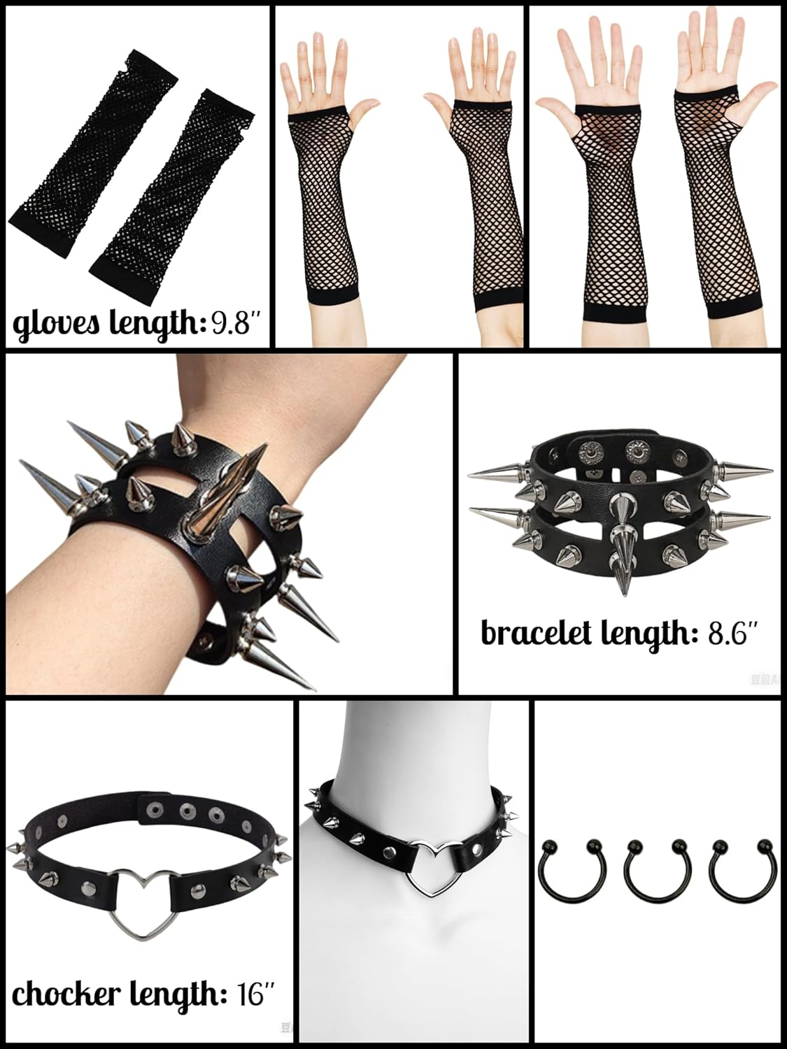 Half and Half Emo Costume Scene Wig Set Black Cosplay Anime Wig with Side Part Bangs 21.6'' Synthetic Hair for Women Halloween Party - Image 5