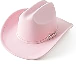 Jastore Kids Western Cowboy Hat for Girl Boy Wide Brim Beach Cowgirl Hat with Belt Buckle Cattleman Cowboys Hats