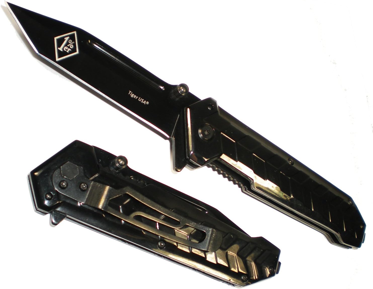 9" BLACK HEAVY DUTY TANTO BLADE 1% Motorcycle Biker Gang Pocket Knife Weighs 10 Ounces!