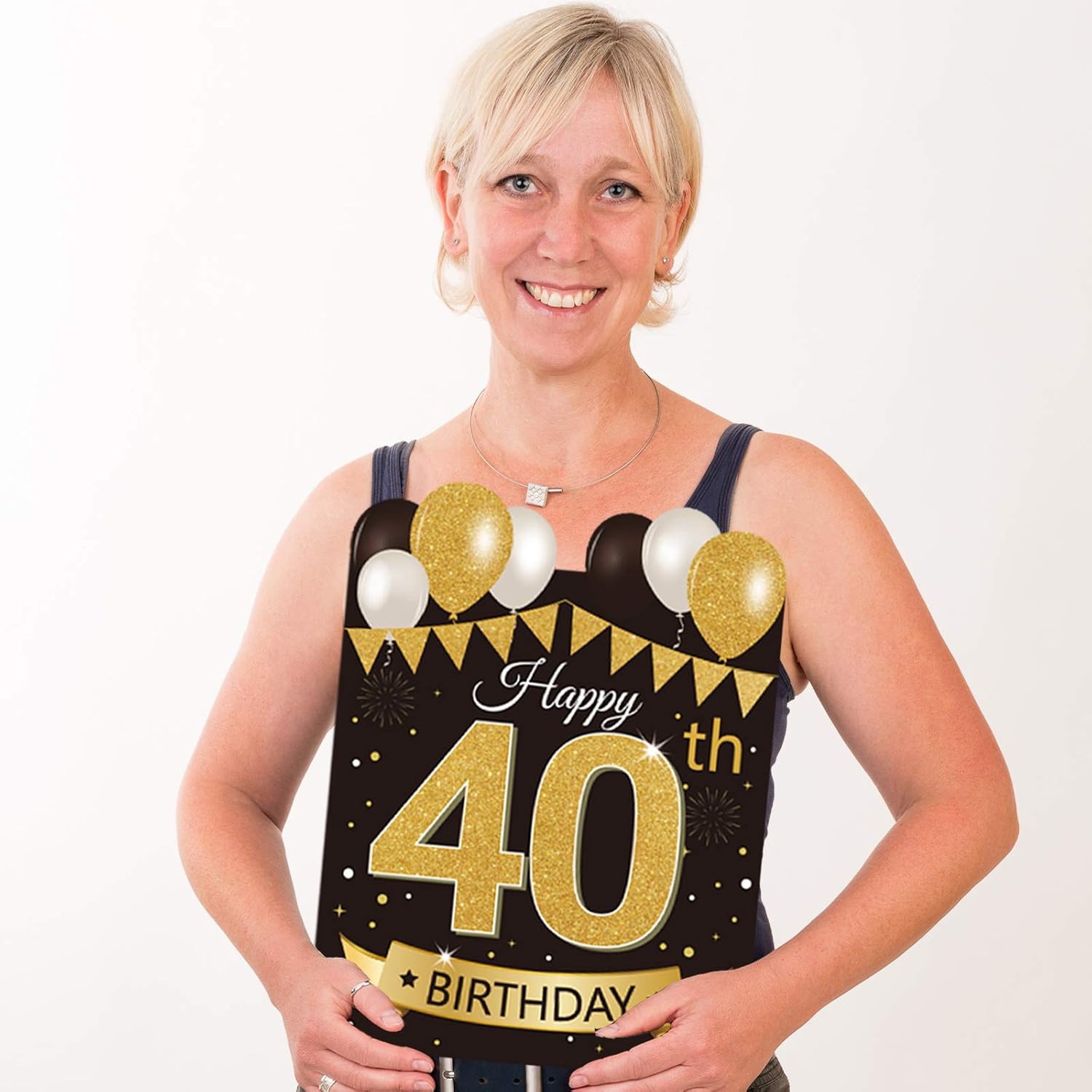Large Happy 40th Birthday Party Yard Sign Black Gold 40 Birthday Yard Signs with Stakes and