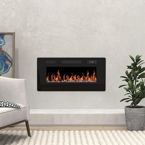 Miniatura 7 de Chimenea eléctrica de 40 pulgadas con soportes de montaje en pared, inserto ultrafino empotrado de 4.72 pulgadas, montaje en pared e instalación en