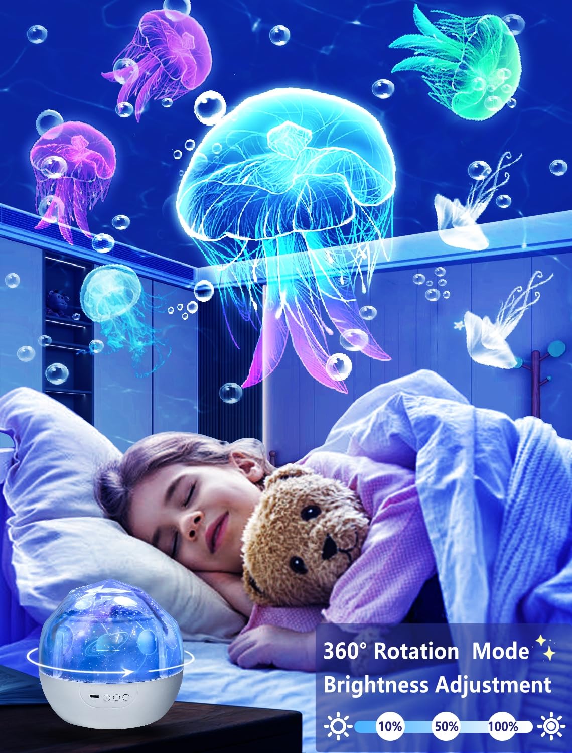 Luce notturna per bambini + 21 set di film, proiettore di luce notturna per la camera dei bambini, proiettore di stelle per bambine da 1 a 14 anni con rotazione a 360°, dimmerabile