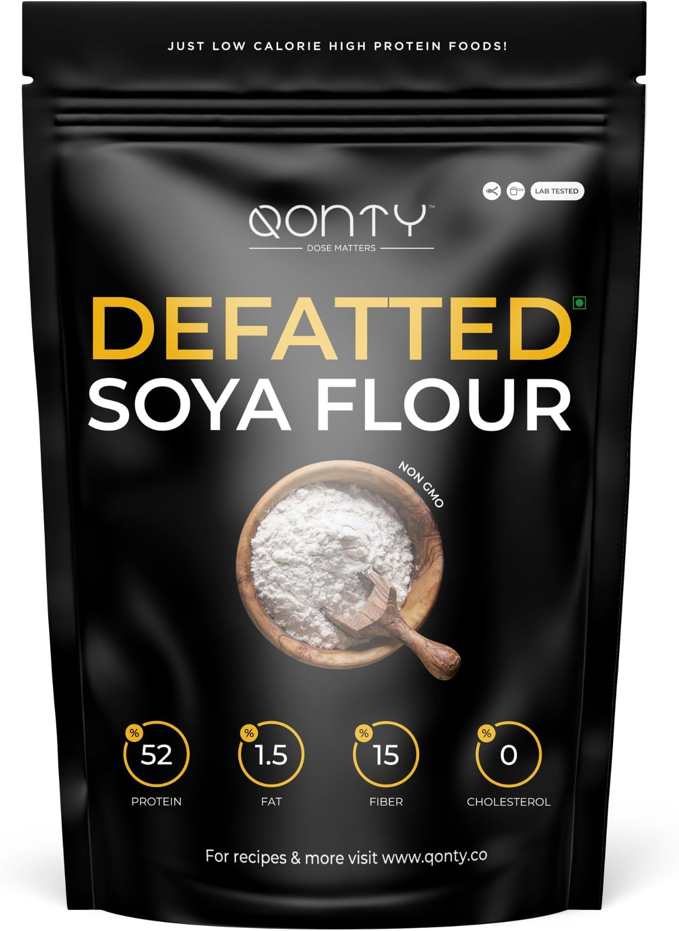 Qonty Defatted Soya Flour | 52% Protein, 1.5% Fat | Lab Tested | 8 gm Protein Per Roti | No Preservatives | Gluten Free | Rich in Micro Nutrients (2.65 kg)