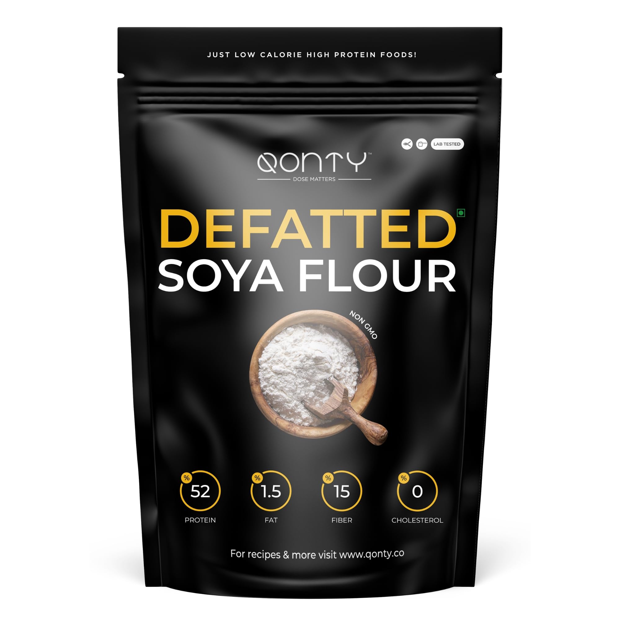 Qonty Defatted Soya Flour | 52% Protein, 1.5% Fat | Lab Tested | 8 gm Protein Per Roti | No Preservatives | Gluten Free | Rich in Micro Nutrients (2.65 kg)