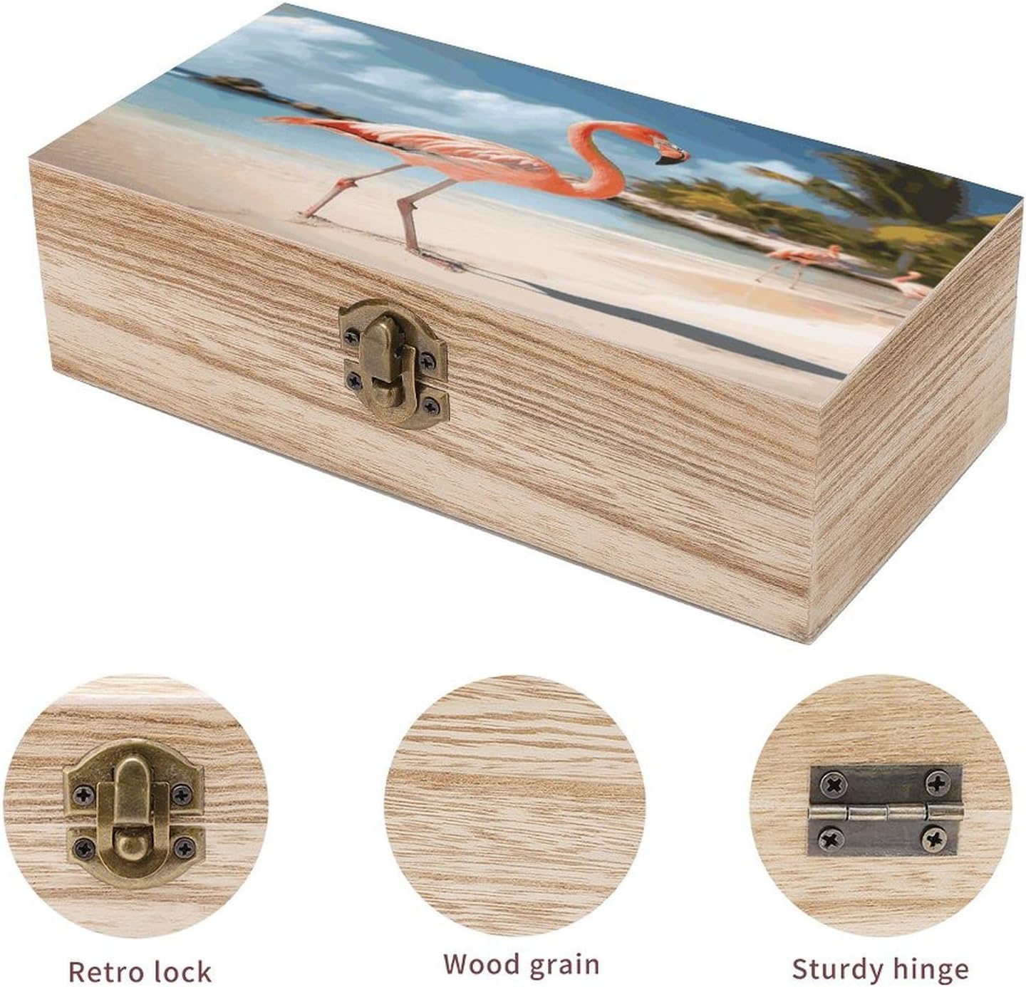 Beach Flamingo Wooden Storage Box 7.9" X 3.9" X 2.3" image 3