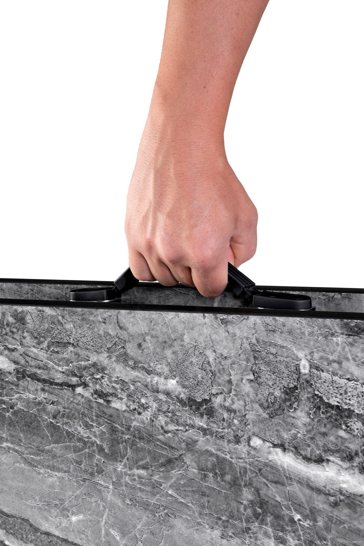 BRUNNER 0406050N Elù Duplit, Tavolo Ultraleggero Pieghevole con Struttura Resistente, Facile da Trasportare, Altezza Regolabile, Portata Max 30 kg, Ripiano Melaminico in Marmo/Pietra