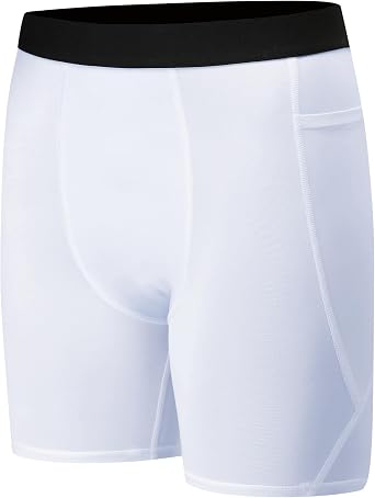 Youth Boys Compression Shorts - Performance Spandex Athletic Underwear for Basketball with Side Pocket