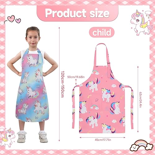 Miniatura 2 de Paquete de 2 delantales para niños, bonitos delantales de cocina, delantal de arte impermeable con bolsillos, delantal ajustable para pintores para
