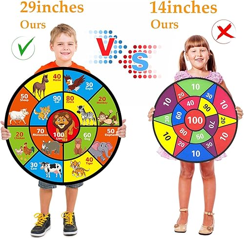 Miniatura 5 de Tablero de dardos para niños de 4 a 8 años - 29 pulgadas, tablero de dardos de doble cara con bolas adhesivas y dardos, juguetes para niños de 8 a