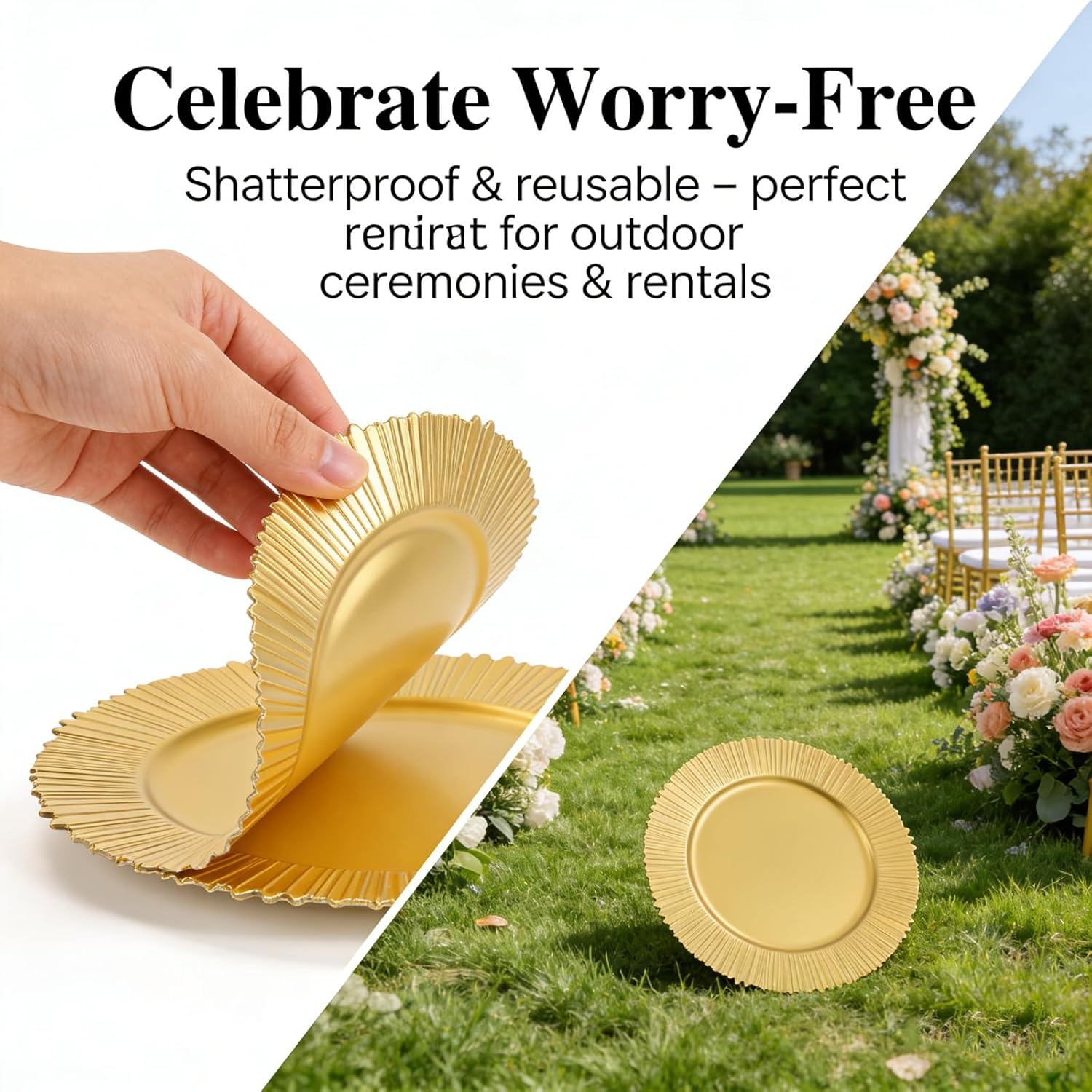100 Pcs Antique Charger Plates Bulk 13 Inch Embossed Rim Plastic Party Dinner Plate Chargers Round Decorative Server Plate for Wedding Party Event Tableware (100pcs-gold1)