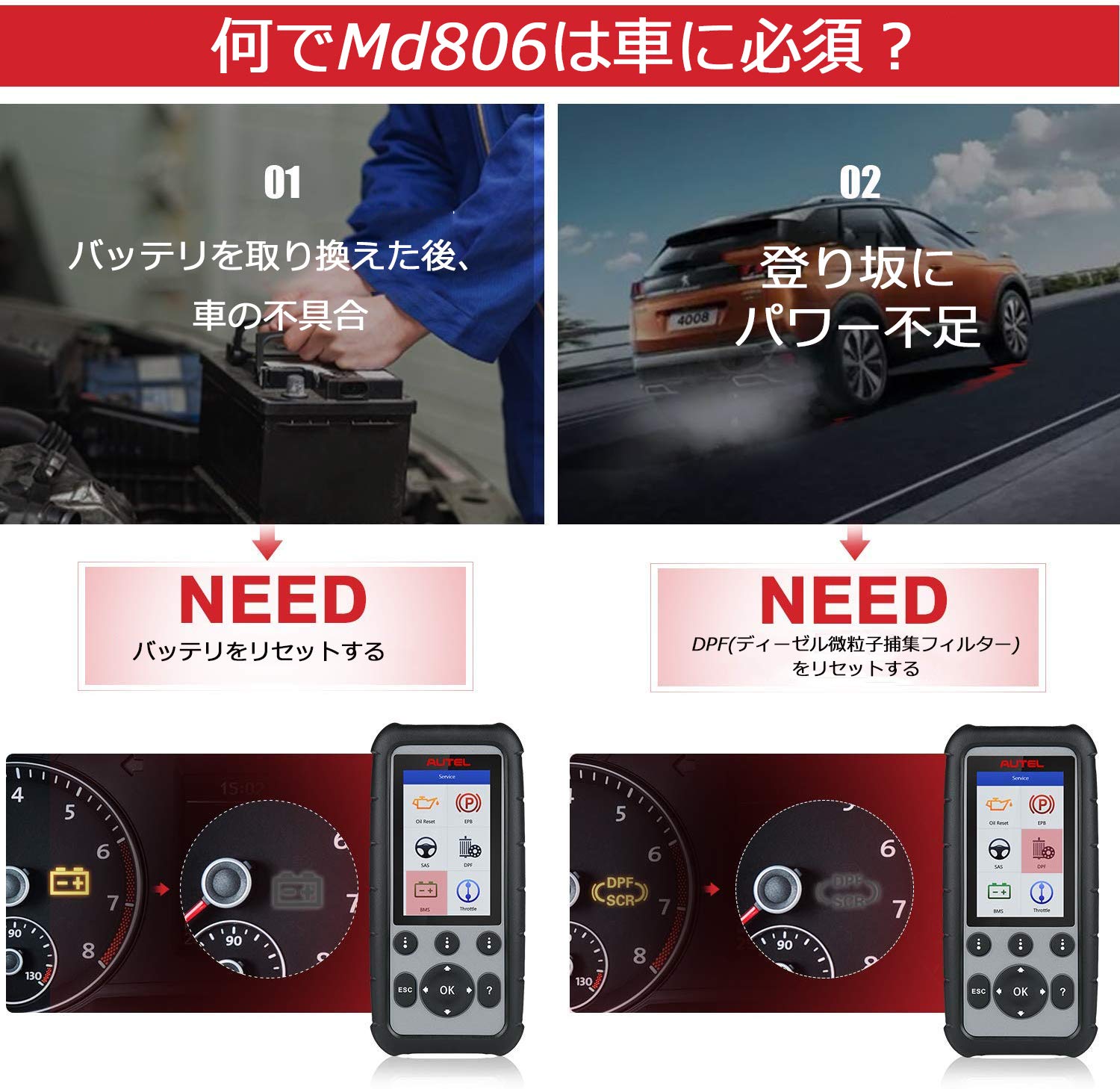 Amazon.co.jp: Autel MD806 OBD2故障診断機 日本語 エンジン