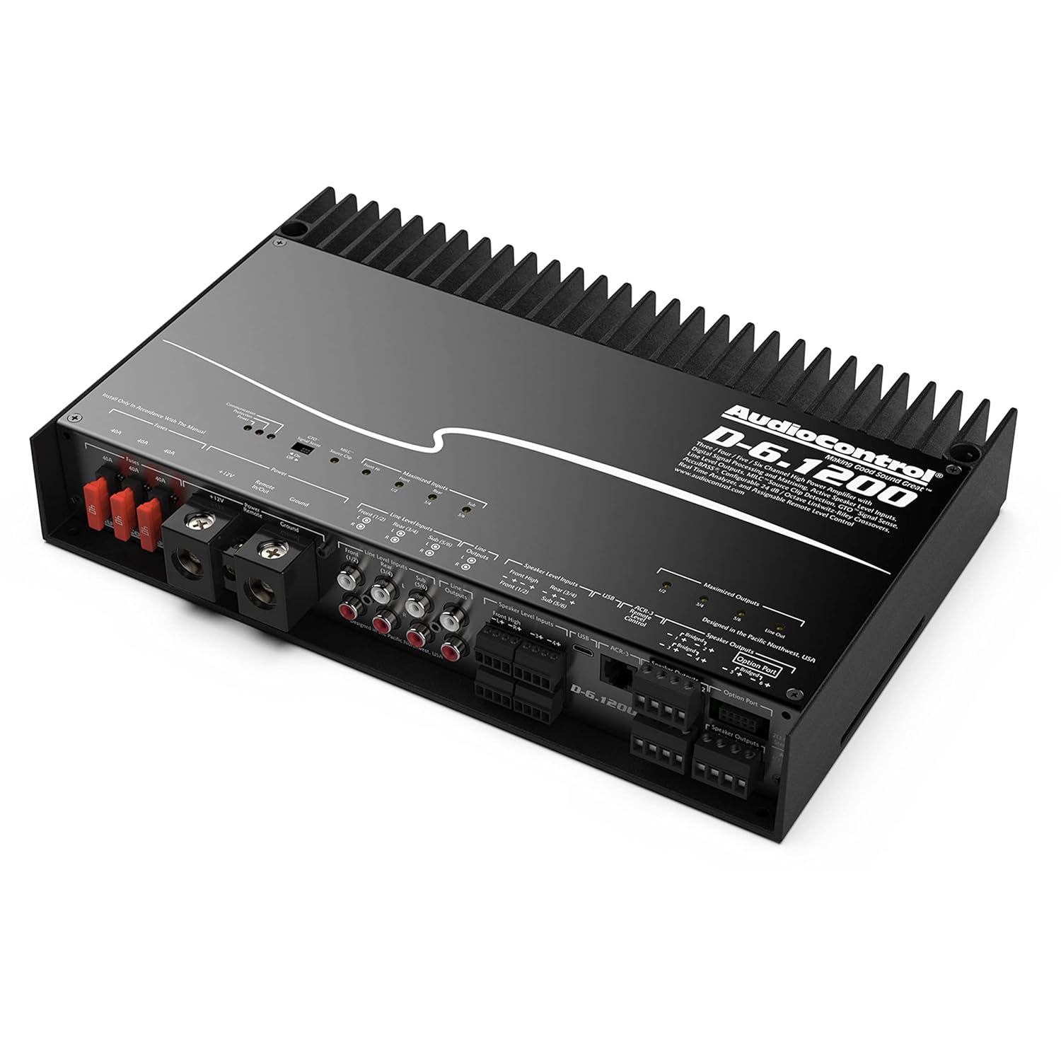 AudioControl D-6.1200 High-Power 6-Channel DSP Matrix 1200 Watts Car Audio Amplifer with Accubass, Premium High-Fidelity
