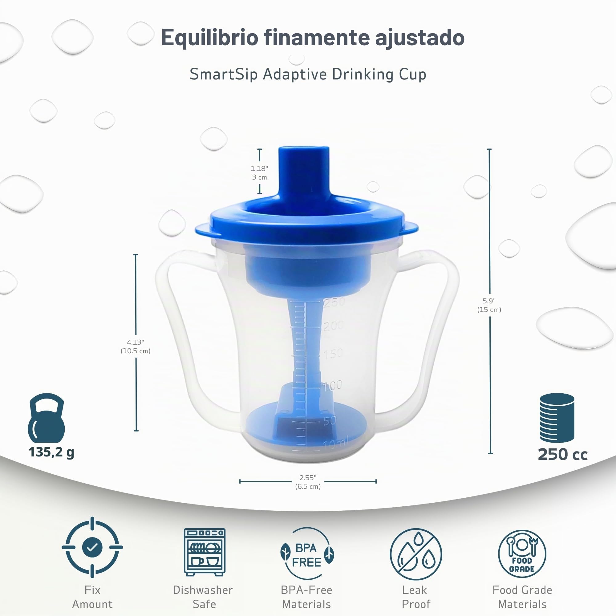 Vasos para Disfagia en Adultos - Vaso Médico Regulable de 5cc/10cc - Bebida Segura Sentado o Acostado - Vaso para Disfagia por Derrame Cerebral, Parkinson o Movilidad Limitada