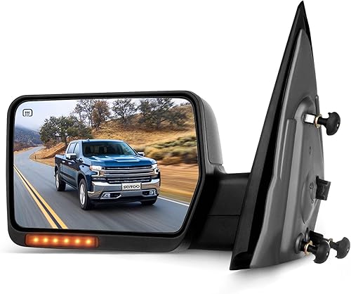 SCITOO Espejo de remolque de remolque, espejo negro para camión apto para 2004 2005 2006 para Ford para camioneta F150 con PC LH Power Adjusted