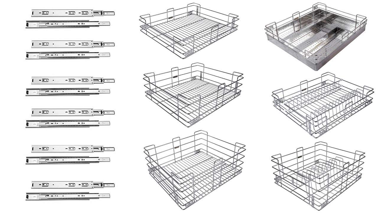 Stainless Steel Moudular Kitchen Basket, Wire Rectangular Basket With Channel (6 Piece 15X20X4, 15X20X6, 15X20X8 + 6 Set Telescopic Channel 20 Inch)-image-23
