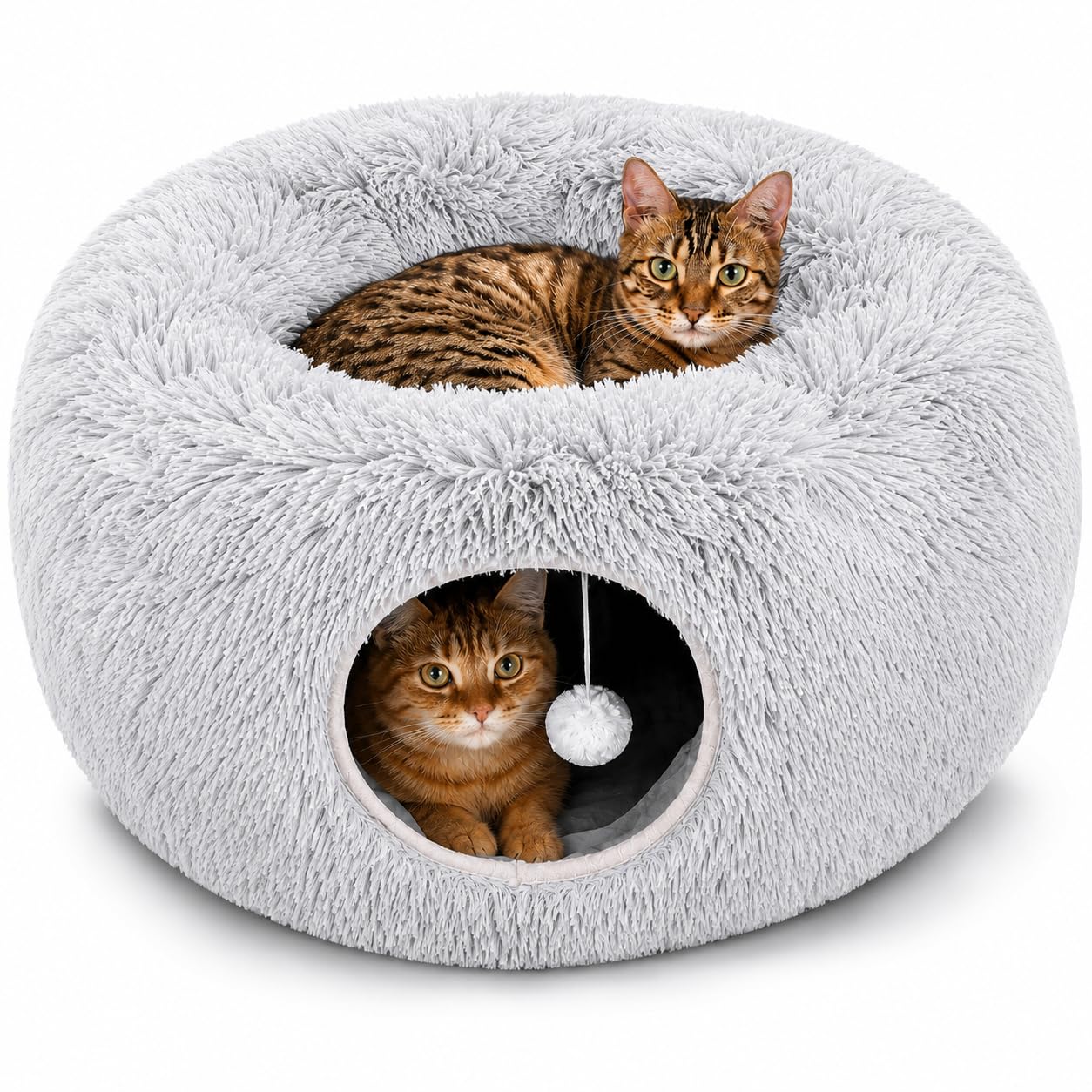 Tunnel et jouets pour chat d'intérieur – Tunnel pliable pour chat d'intérieur + jouets pour chat – Lit tunnel en peluche confortable pour chat – Tunnel pour chat et chaton sûr pour chatons d'intérieur