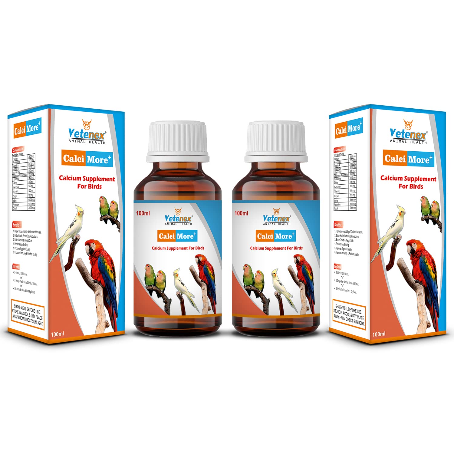 VETENEX CalciMore Plus - Calcium Supplement for Birds with Vitamin D3 (100 ml x 2) Combo - Pack of 2 (B0C545NV6Z) Amazon Price History, Amazon Price Tracker