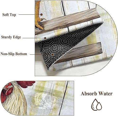 Miniatura 7 de 3x5 Area Rugs, Sage Green Rooster Non-Skid Rubber Backing Large Rectangle Rugs - Living Room Bedroom Home Office, Retro Animals Wooden Watercolor